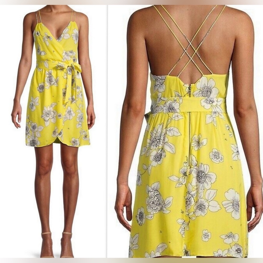 Alice + Olivia Susana Floral Mini Wrap Dress Criss Cross Back Silk Blend Size 4